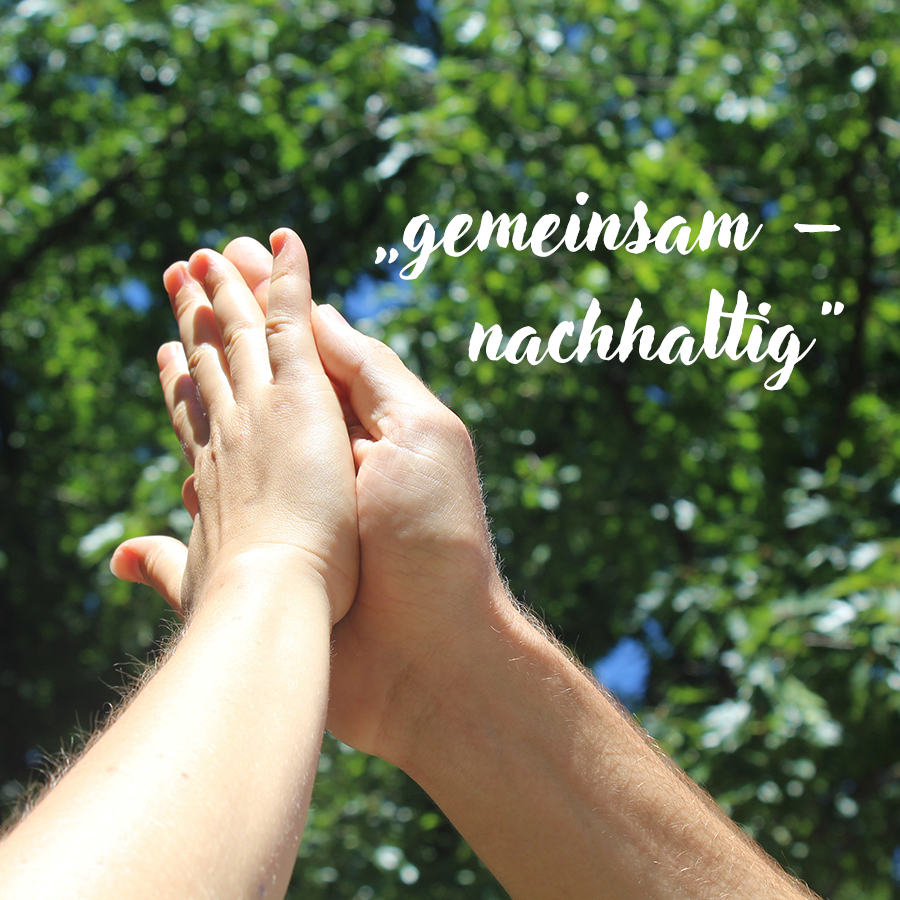 High Five – im Hintergrund sind Baumkronen zu sehen. Auf dem Bild steht
